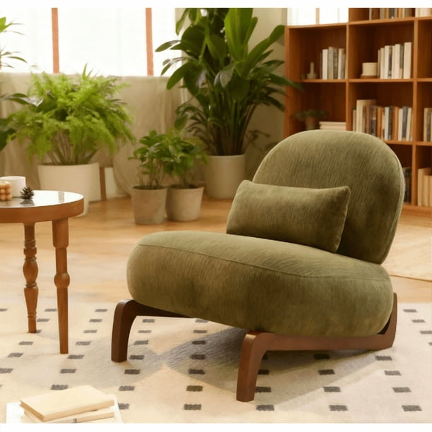 Silla de acento linda con patas de madera maciza, silla de salón de cuero falso con cojín suave