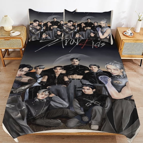 Stray Kids Bedding Set Duvet Cover Comfortable and Lightweight Cartoon Bedding 3 Piece Bed Set Twin(1 Duvet Cover and 2 Pillowcase) hn352