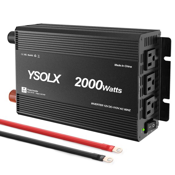 Inversor de Potencia YSOLX 2000W 12V a 110V con 3 Tomacorrientes