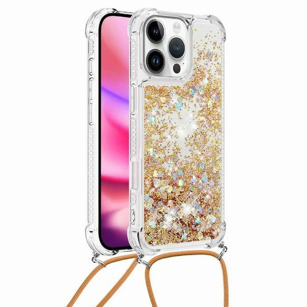 Funda FOXDOCK para iPhone 16 Pro con Cuerda Ajustable, Brillo Líquido, Protección Antigolpes y Lente – Ideal para Regalo