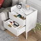 thumbnail image 5 of Mesita de noche moderna blanca Aenuert con 2 cajones de almacenamiento, pequeña mesa auxiliar de madera para dormitorio, estudio y espacios reducidos, 5 of 9