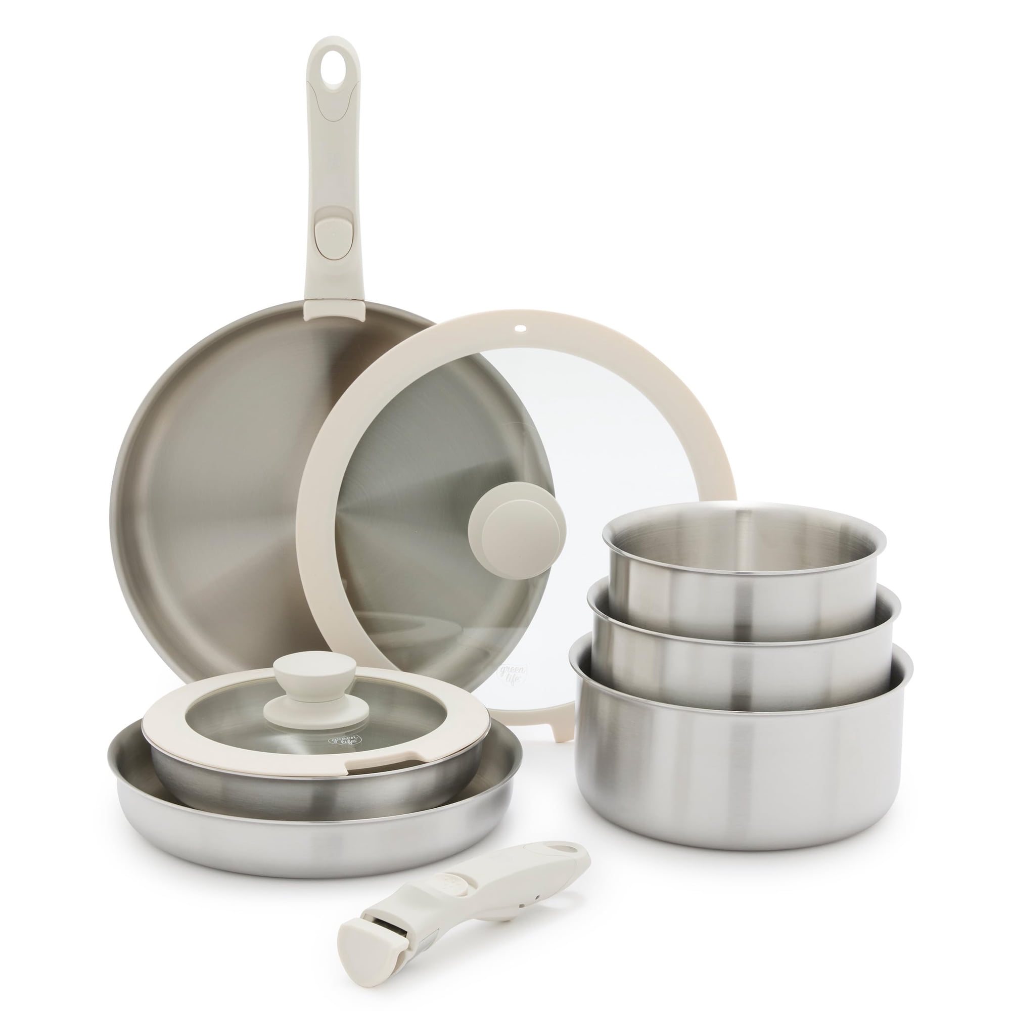 Juego De Utensilios De Cocina Greenlife Click De Acero Inoxidable Triply, 10 Piezas