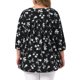 thumbnail image 3 of Blusa Campesina Floral de Talla Grande para Mujer de Agnes Orinda con Cuello Redondo, Frente Reunido, Mangas 3/4 Plisadas, Tops Casuales 3X Negro, 3 of 6