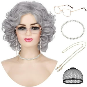 Peluca Wallden Hair Old Lady, Corta Gris Y Rizada Para Mujer
