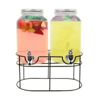 Click Ventas - Dispensador De Vidrio Bebidas Doble Grifo Con Soporte