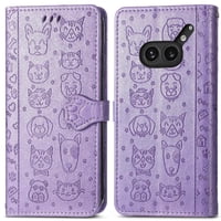 Funda Cartera Foxdock Para Nothing Phone 2A Plus , Flip Pu Con Relieve De Gatos Y Perros, Tarjetero Y Soporte