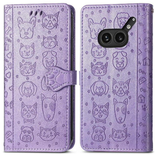 Funda Cartera FOXDOCK para Nothing Phone 2a Plus , Flip PU con Relieve de Gatos y Perros, Tarjetero y Soporte