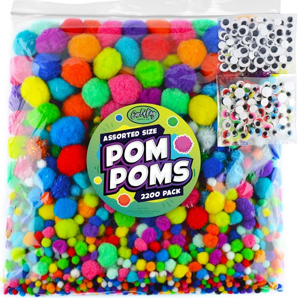 Pompones Carl & Kay 2200 piezas, tamaños variados + Ojos móviles