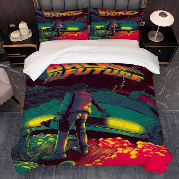 3pcs Back to the Future Adventures Through Time and Space Themed Printed Bedding Set Exquisite Pattern Duvet Cover and Pillowcases