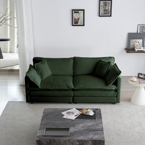 M&Ms - Modern Fabric Loveseat Sofa Couch For Living Room, Upholstered Large Size Deep Seat 2-Seat Sofa With 4 Pillows ,Green Chenille