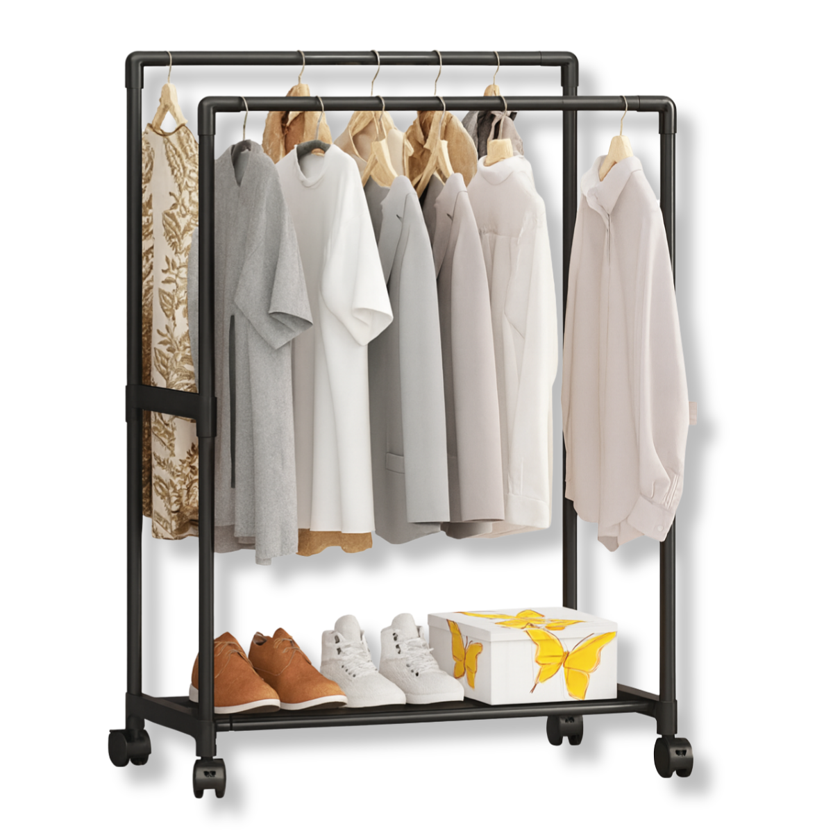 Genérico - Organizador Multifuncional Perchero Negro Doble De Ropa Zapatos