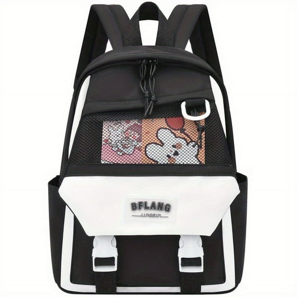 1pc Children's Backpack For Kindergarten Primary School, Travel Backpack For Boys And Girls, Cute Rabbit Pattern Design Backpack, Simple Preppy Contrast Color Backpack