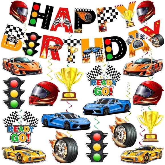 Decoraciones de fiesta KORHONEN con temática de coches de carreras para cumpleaños de niños y adultos