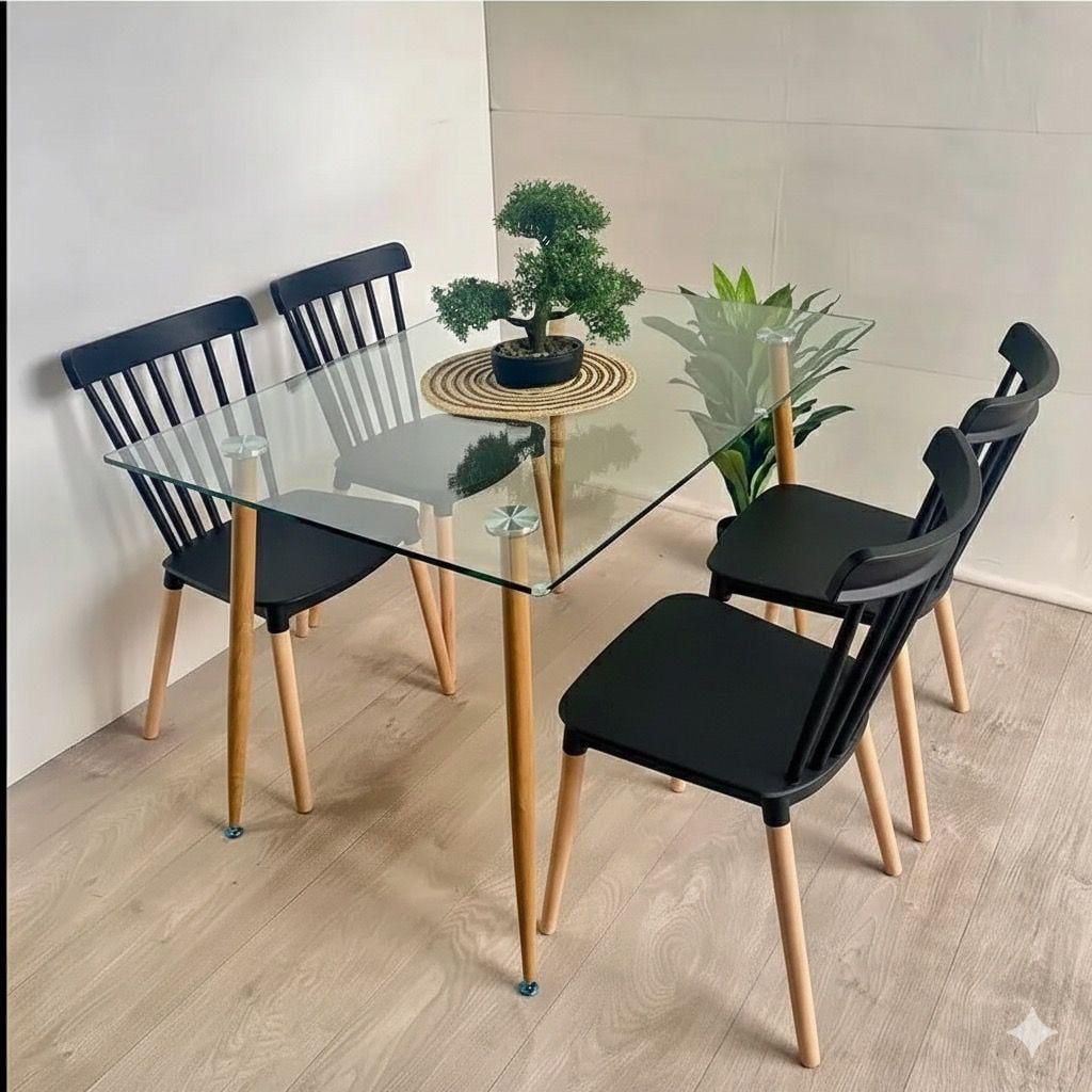 Nevi Express - Comedor Mesa De Vidrio 120x80 + 4 Sillas Windsor
