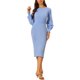 thumbnail image 2 of INSPIRE CHIC Vestido de Mujer de Punto Cuello Redondo Linterna Manga 3/4 con Cinturón Dobladillo Plisado Tallas XS Azul Haze, 2 of 6