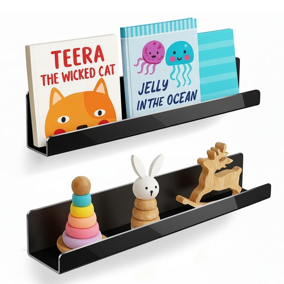 Estante magnético acrílico para libros PruQuaiy, 2 piezas, negro