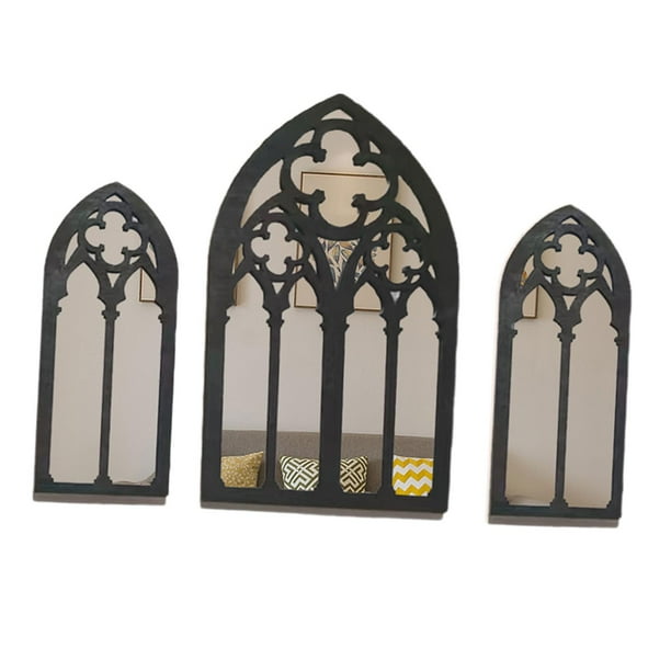Espejos de pared góticos de 3 piezas, decoración de espejos pequeños, espejos de pared barrocos, espejos de arco antiguos, espejos de pared arqueados , Estilo b