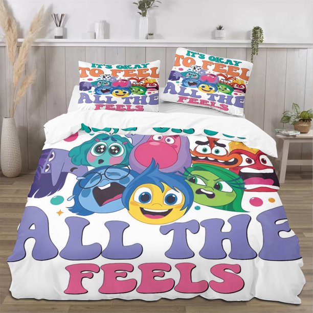 Inside Out 2 Quilt Set FullSoft Lightweight Quilts Quilted Bedspreads3 Pieces Set Queen SizeColorful Cartoon Print All Season