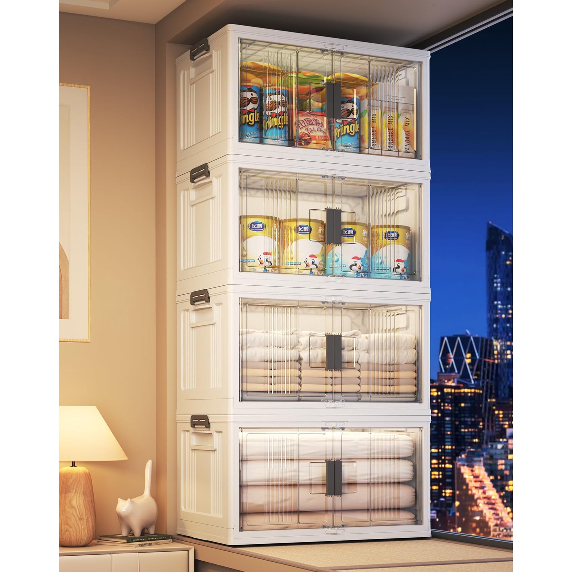 Contenedores De Almacenamiento Olarhike 76qt Con Cierre Con Tapas, Puertas Y Ruedas, Paquete De 4