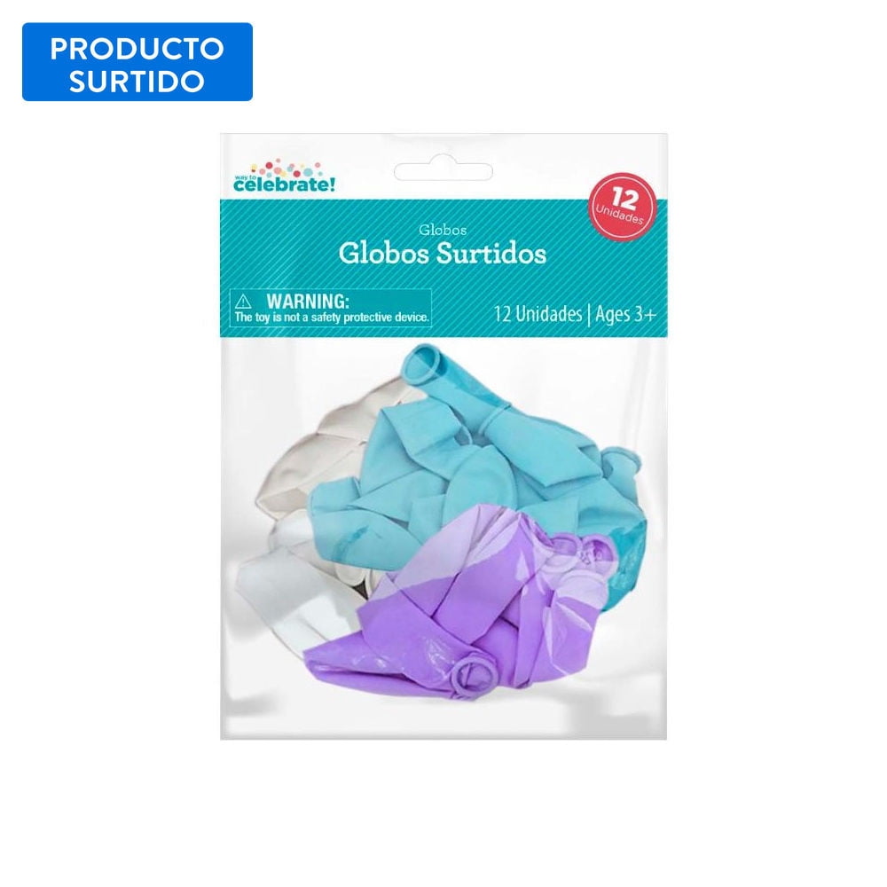 Set 12 Globos Surtidos (morado-blanco-celeste) Way To Celebrate