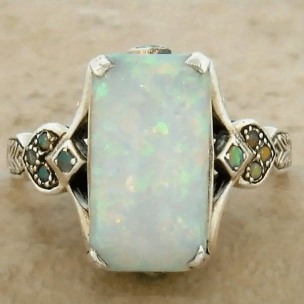 1pc Stylish Vintage Opal Ring for Men - Elegant Square Design with Silvery Finish