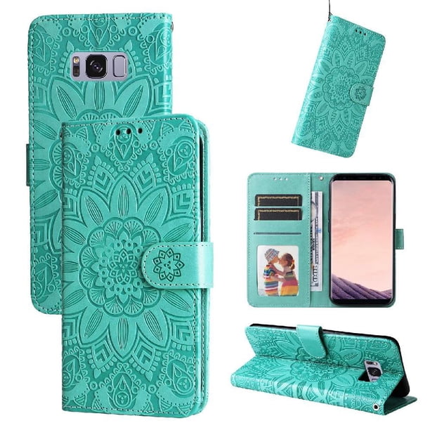Funda tipo cartera FOXDOCK para Samsung Galaxy S8 Plus , diseño girasol en relieve, cuero PU, cierre magnético, soporte y tarjetero