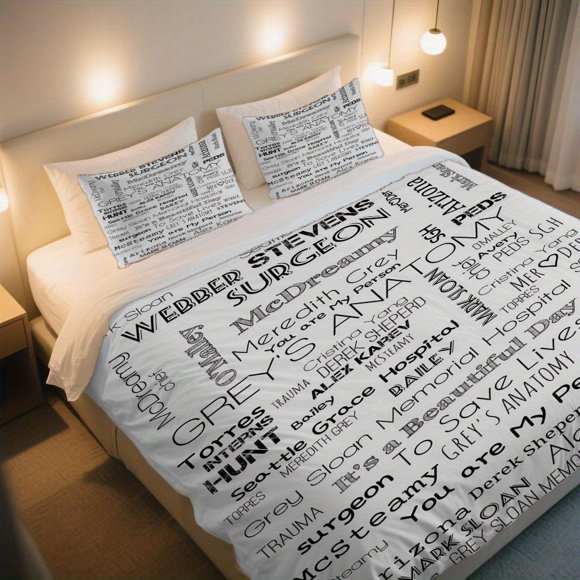 GREY'S ANATOMY Word Cloud Duvet Cover Set Featuring Iconic Quotes bedding with a Duvet Cover And Two Pillowcases Perfect for Christmas