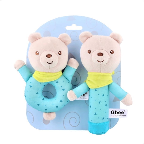 2pcs Colorful Knitted Cloth Hand Rattle Baby Soothing Toy Animal Hand Shaker Stick Plush Toy