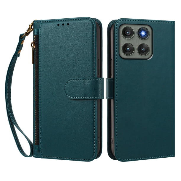 Funda Tipo Billetera para Motorola Moto Edge 60 pro con Soporte y Bolsillo con Cierre Verde