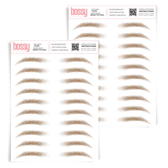 Tatuajes temporales para cejas Brows by Bossy Pack de 2, impermeables, color topo