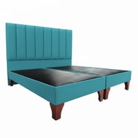 Vitelio - Cama 2 Plazas Modular Base Color Turquesa + Respaldo