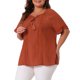 thumbnail image 4 of Agnes Orinda Blusas de Verano para Mujer de Talla Grande con Ribete de Borlas, Encaje de Ganchillo, Mangas Cortas con Volantes 1X Caramelo, 4 of 6