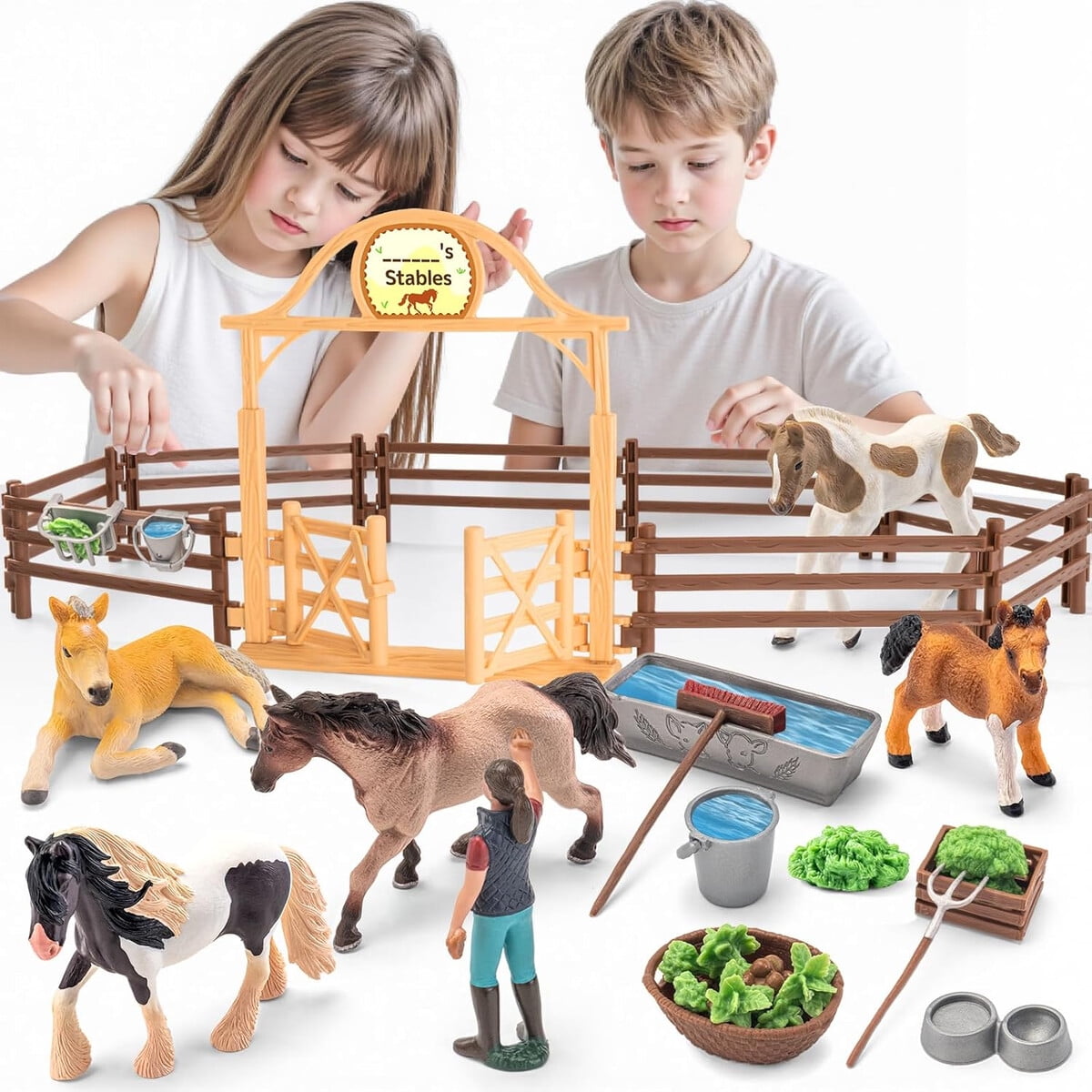Set De Juguetes Caballos Thinkbay 35 Piezas Con Establo Realista