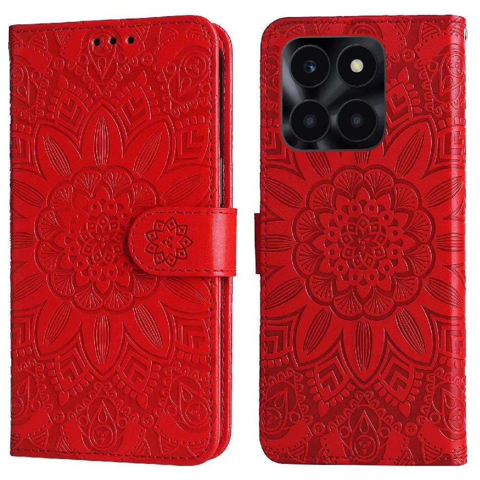 Funda Tipo Cartera Foxdock Para Honor X6A , Diseño Girasol En Relieve, Cuero Pu, Cierre Magnético, Soporte Y Tarjetero