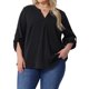 thumbnail image 1 of Agnes Orinda Blusa de Chifón para Mujer Talla Grande Cuello en V Mangas Largas Arremangadas Espalda Plisada Camisas Informales Blusas Tops 1X Negro, 1 of 6