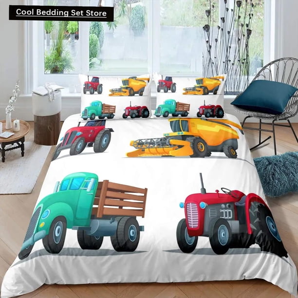 Kid Excavator Duvet Cover Tractor Truck Bedding Set Construction Vehicle Cartoon Comforter Cover Crane Car Polyester Quilt Cover Bed Sheets
