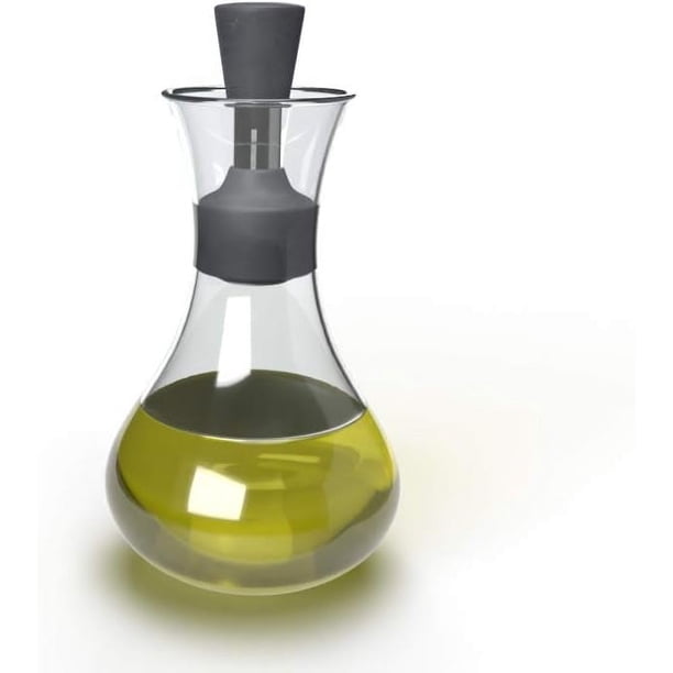Dispensador de aceite y vinagre de oliva sin embudo, botella de vidrio para vinagrera de cocina | Tapa hermética de silicona que mantiene el aceite fresco por más tiempo