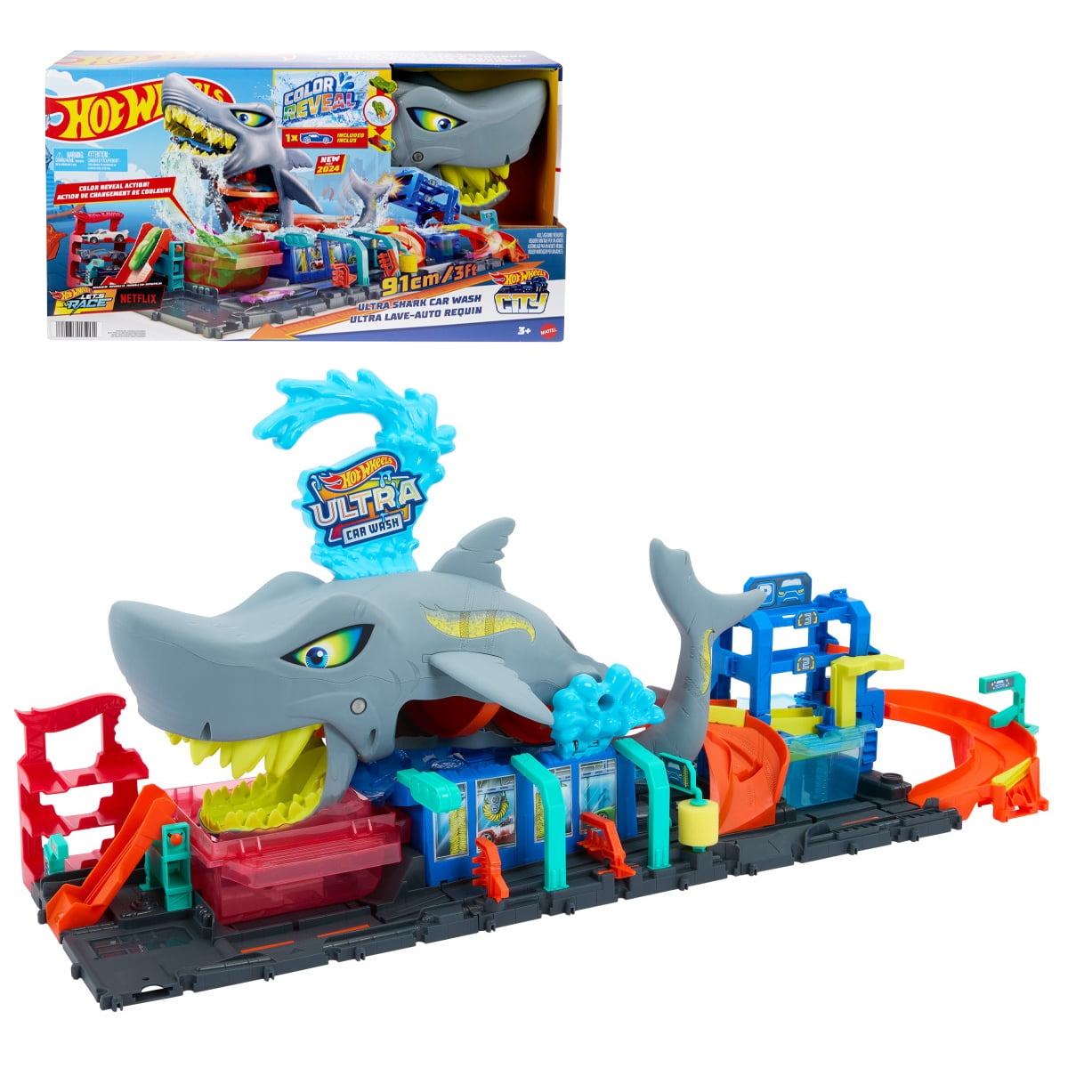 Hot Wheels City Mega Tiburón Auto Color Reveal 3+ Años