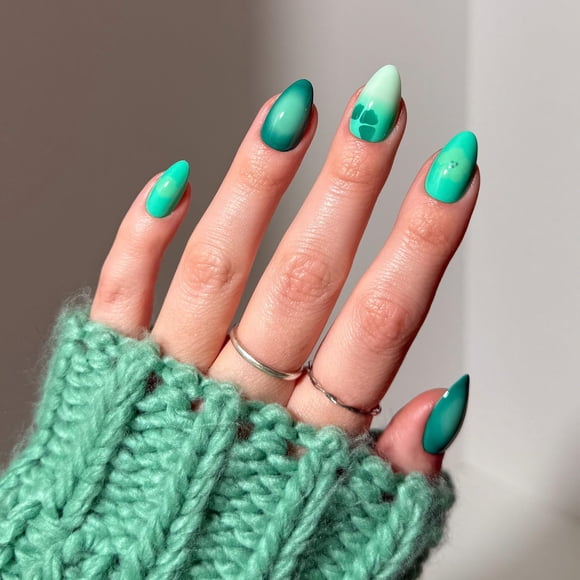 Set De 30 Uñas Siren Green Short Almond De Press On Nails