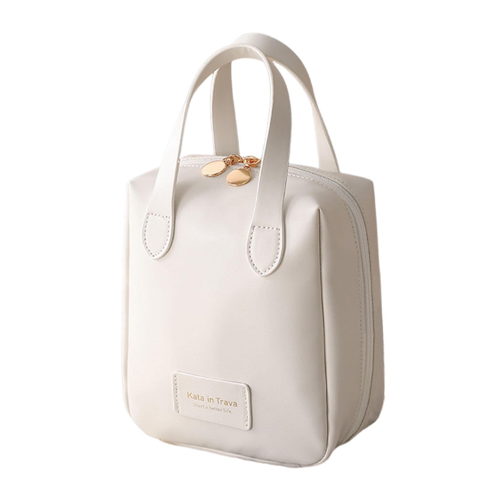 Magideal - Bolsa De Cosméticos De Viaje, Bolsa De Maquillaje De Cuero Pu Con Asa, Bolsa De Aseo Multiusos Para Cejas, Lápiz, Sombra De Ojos, Loción, Lápiz Labial Blanco