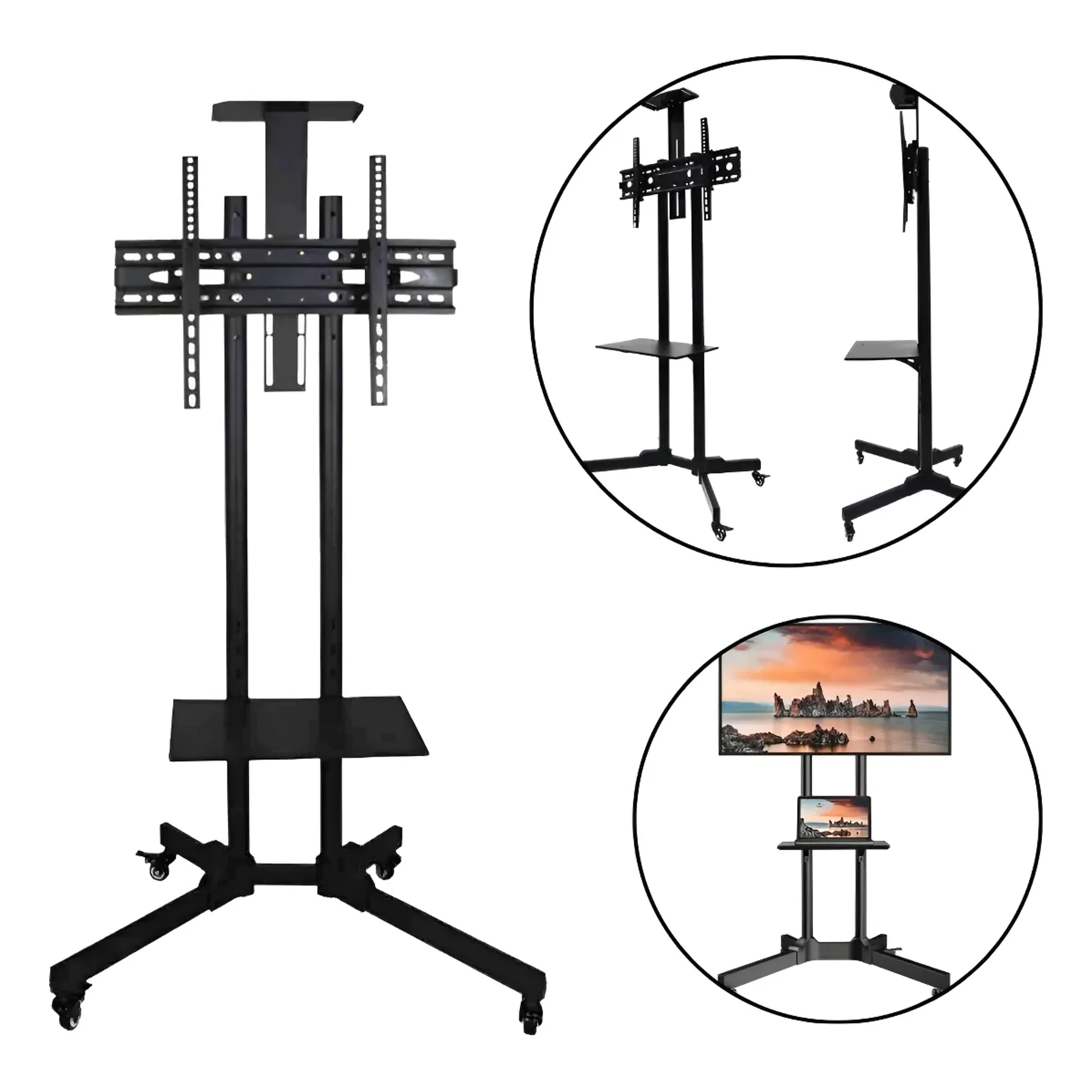 Linea Sport - Rack Soporte Con Ruedas Stand De Tv Móvil 32 A 70 Negro