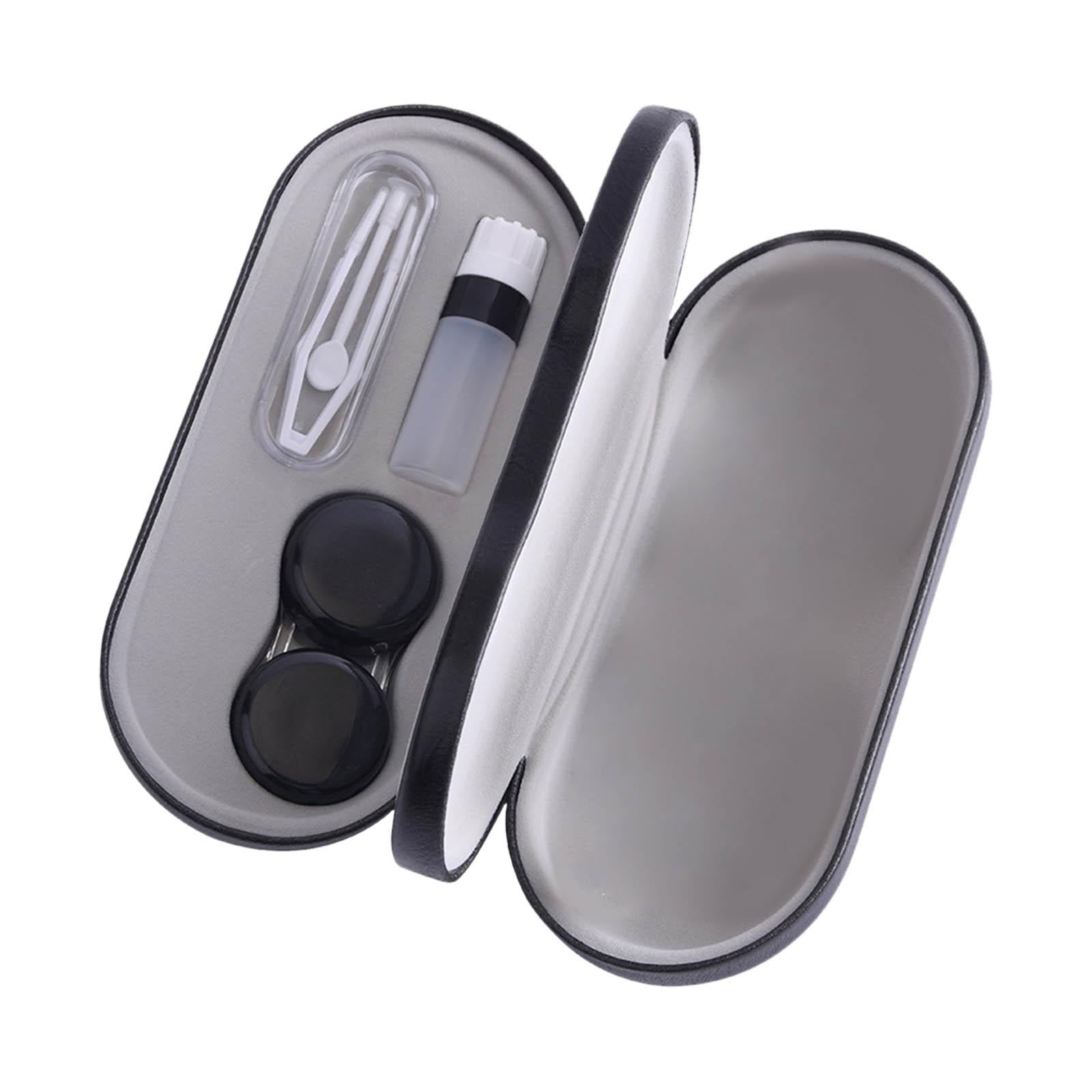 Magideal - Estuche Para Gafas De Doble Cara Con Pinzas De Espejo Y Botella, Caja Para Lentes De Contacto Portátil, Juego De Almacenamiento Para Remojo De Viaje, Negro