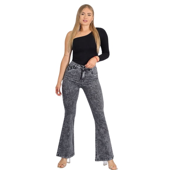 Jeans Flare Gris Mujer