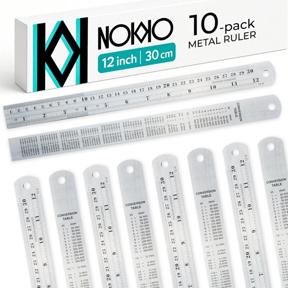 Regla NOKKO Metal de acero inoxidable de 30 cm, paquete de 10