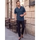 thumbnail image 2 of INSPIRE CHIC Camisa Polo de Manga Corta con Cuello en V a Rayas Verticales para Hombre L Azul Marino, 2 of 5