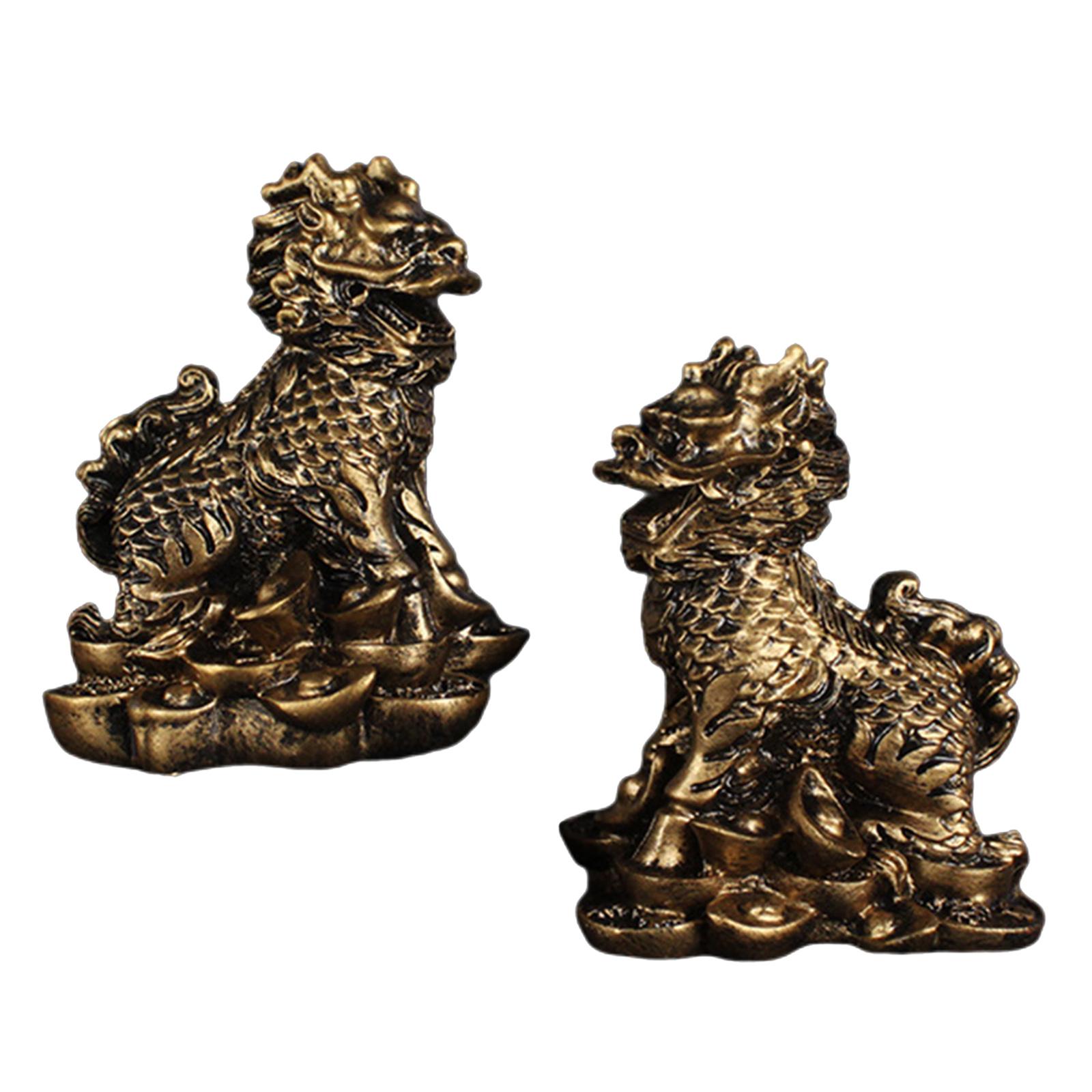 Bothyi - 1 Par De Cobre Chino Fengshui Kylin Chi-Lin Qilin Dios Bestia Estatua Para El Hogar Cobre 5,5X7 Cm