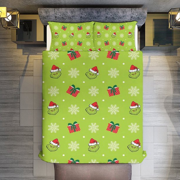 Christmas Grinch Gift 3 Pieces Duvet Cover Set Full Size Super Soft Fade Resistant Microfiber
