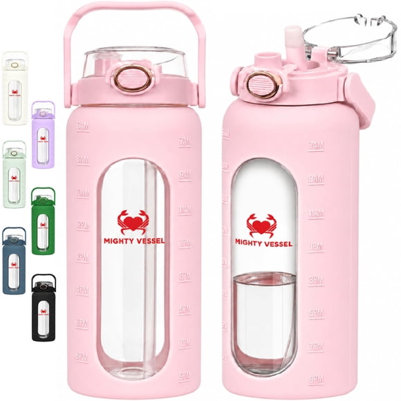 Botella de agua MIGHTY VESSEL de vidrio de 1,9 L, a prueba de fugas, con pajita