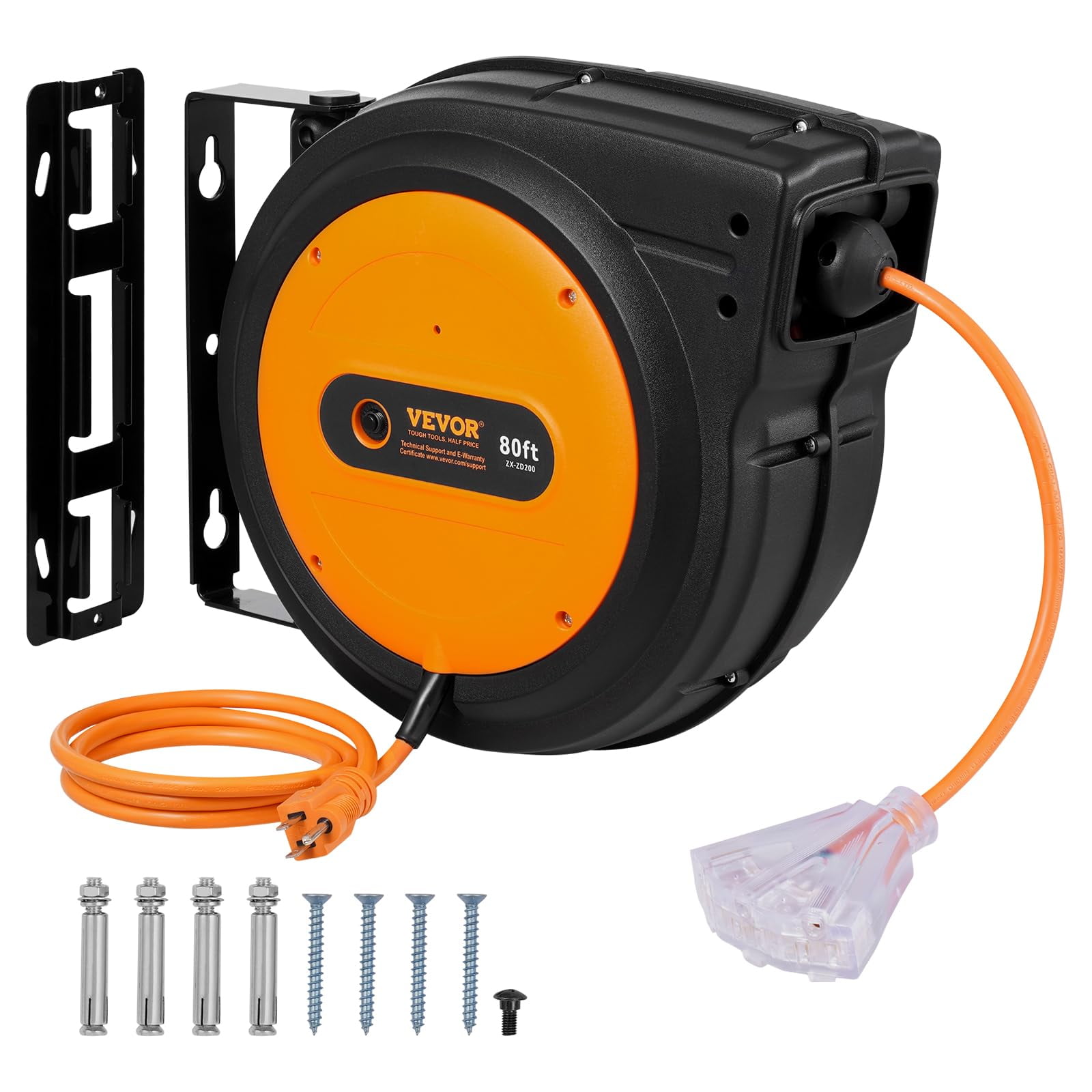 Carrete De Cable De Extensión Retráctil Vevor De 80 Pies Con Salida De Triple Grifo