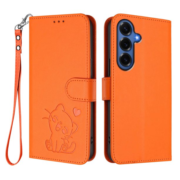 Funda Volteable con Diseño de Gato para Samsung Galaxy S26 Plus, Naranja